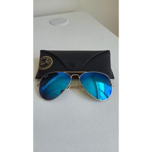 Ray-Ban RB3025 Aviator Blue Mirror Sunglasses Gold Frame w/ Case